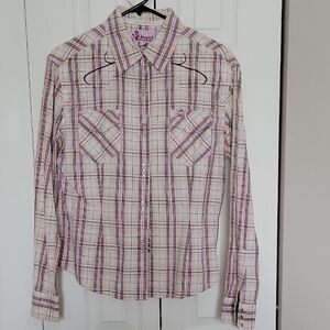 Plaid Button-Down Shirt in Pink and White